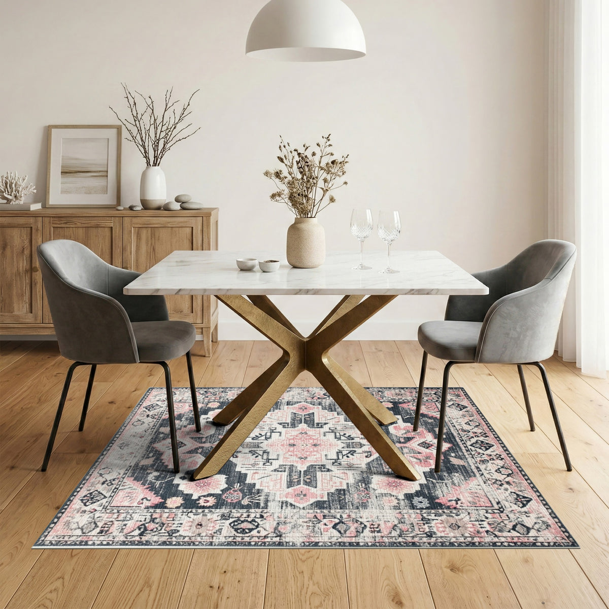 Pink Distressed Vintage Pink Area Rug