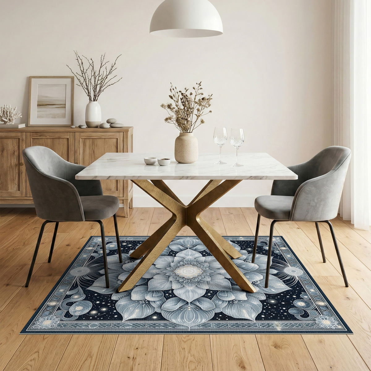Blue Lotus Mandala Area Rug