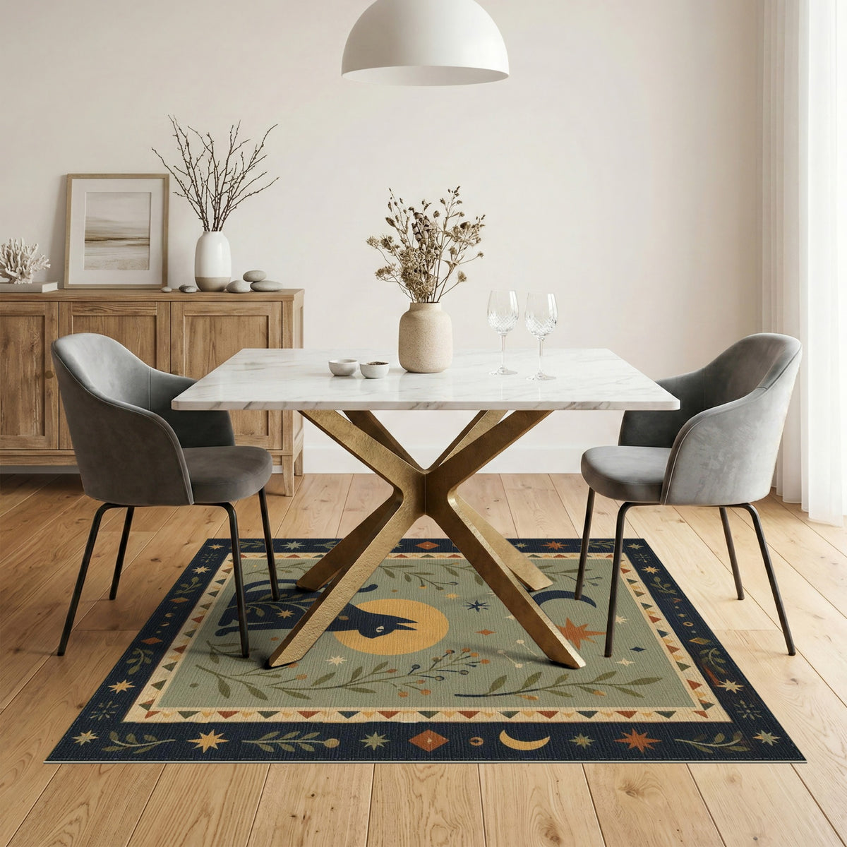 Boho Celestial Cat Area Rug