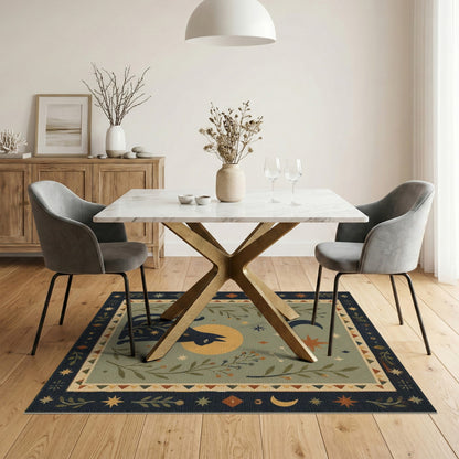 Boho Celestial Cat Area Rug