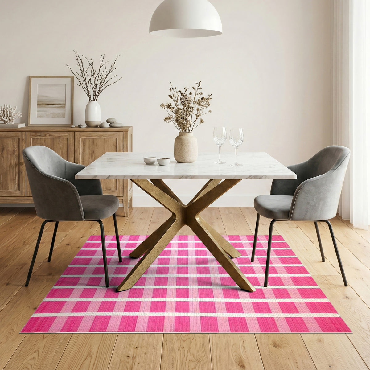 Pink Gradient Striped Geometric Area Rug