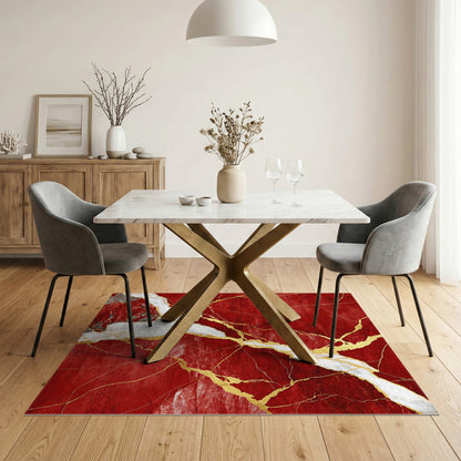 Red Marble Gold Vein Area Rug