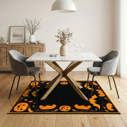 Halloween Orange Pumpkin Bat Area Rug
