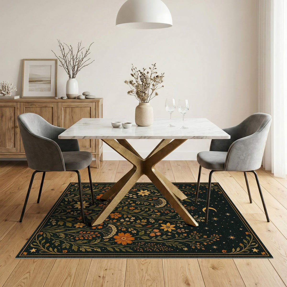 Multi-color and Patterns Celestial Floral Gold Area Rug