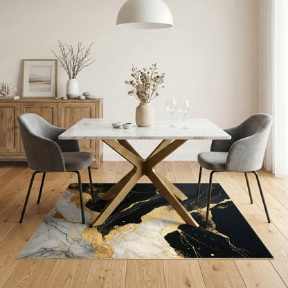Black and White Black Gold Abstract Marble Area Rug