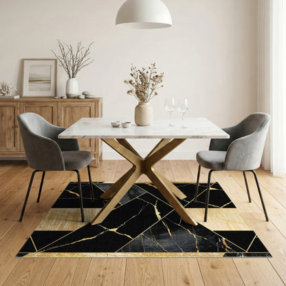 Black and White Black Gold Geometric Marble Area Rug
