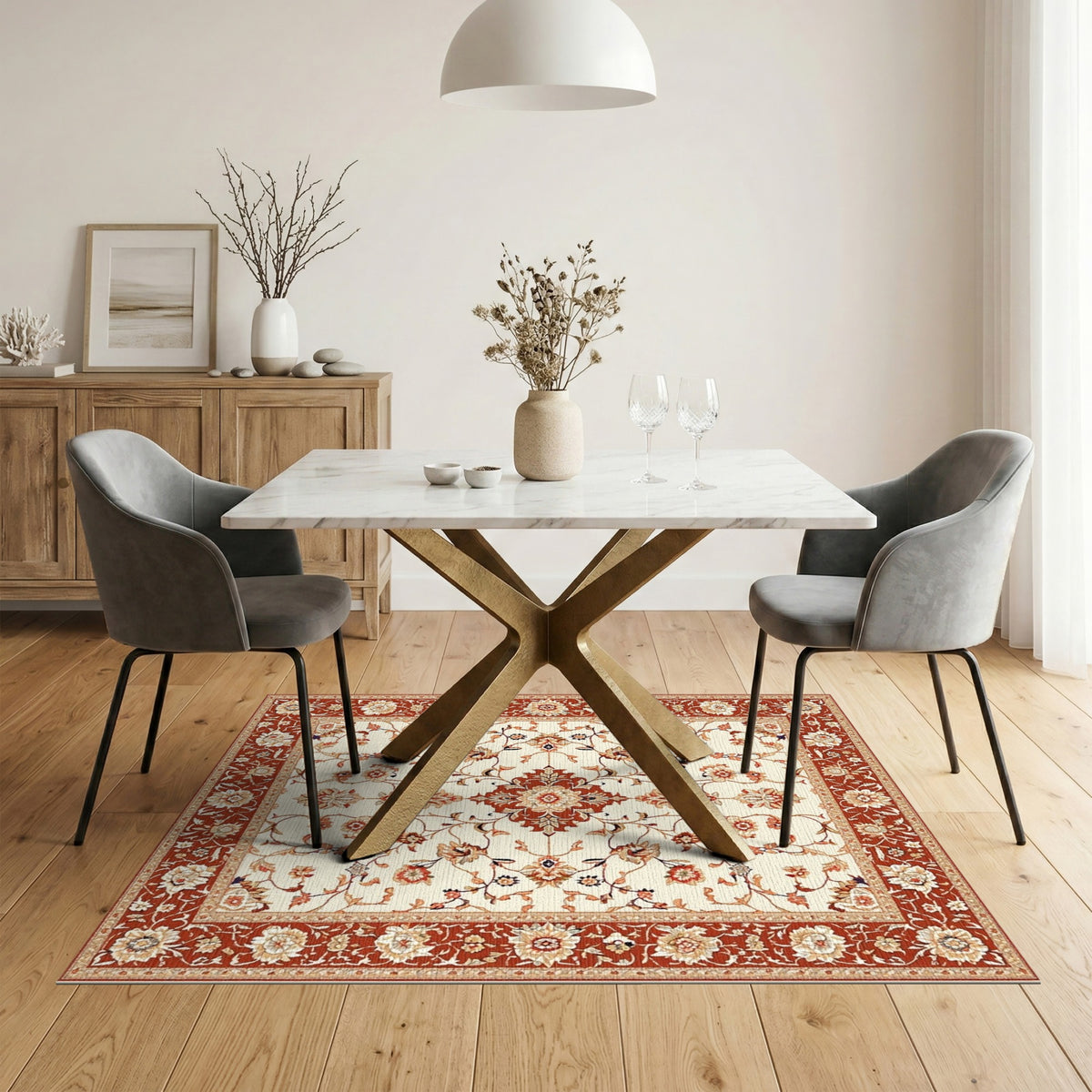 Floral Red Floral Traditional Persian Area Rug