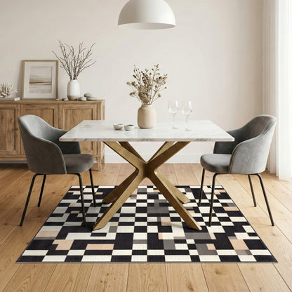 Black and White Black White Geometric Pixel Area Rug