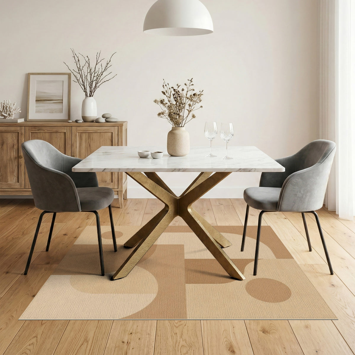 Abstract Geometric Brown Tan Brown and Tan Area Rug