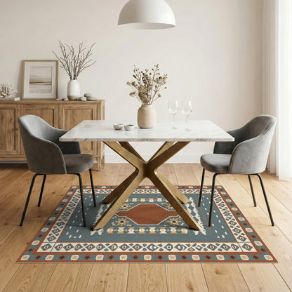 Blue Teal Heritage Tribal Area Rug