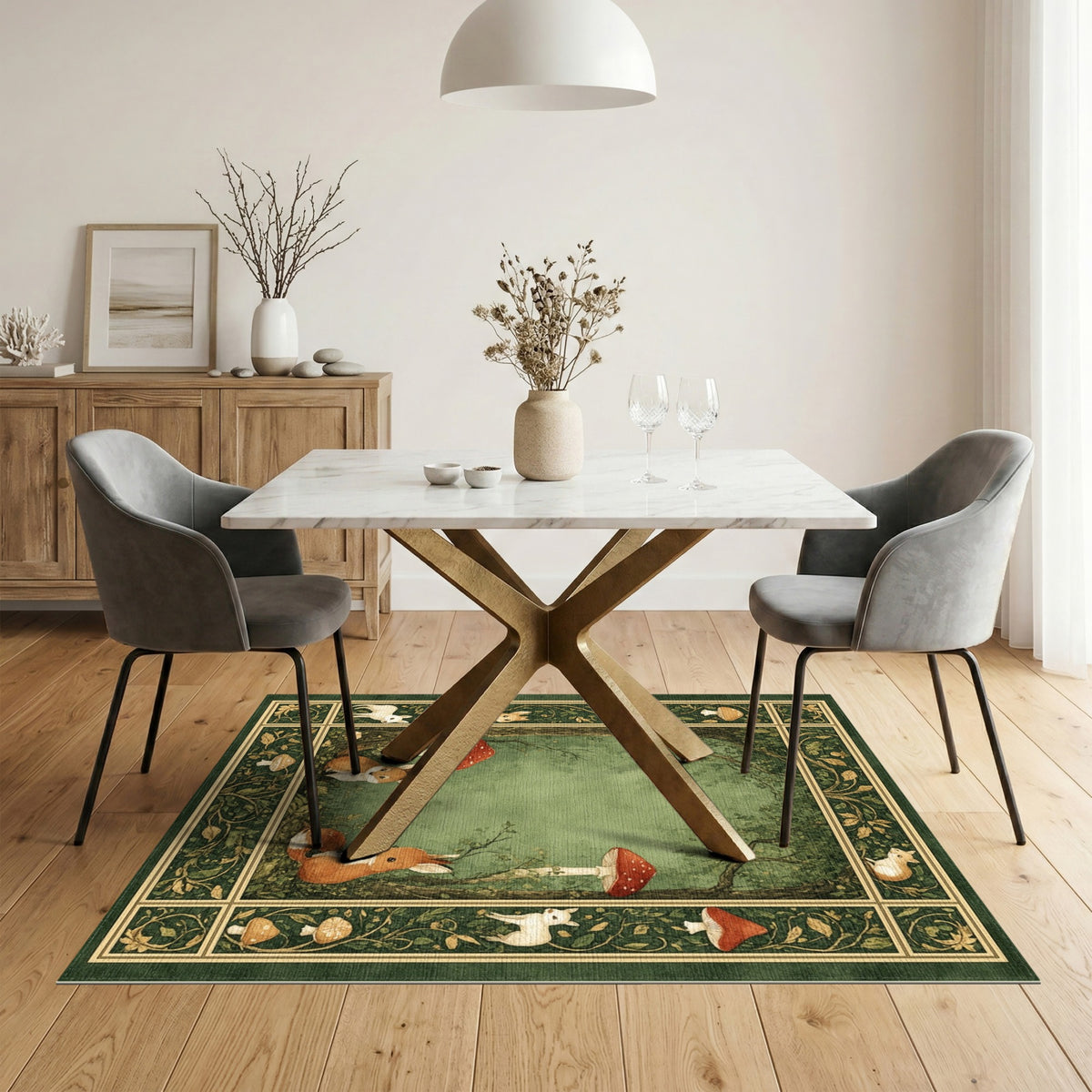 Enchanted Forest Fox and Rabbit Area Rug