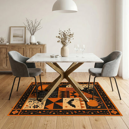 ODIKA Orange Pumpkin Bat Patchwork Area Rug