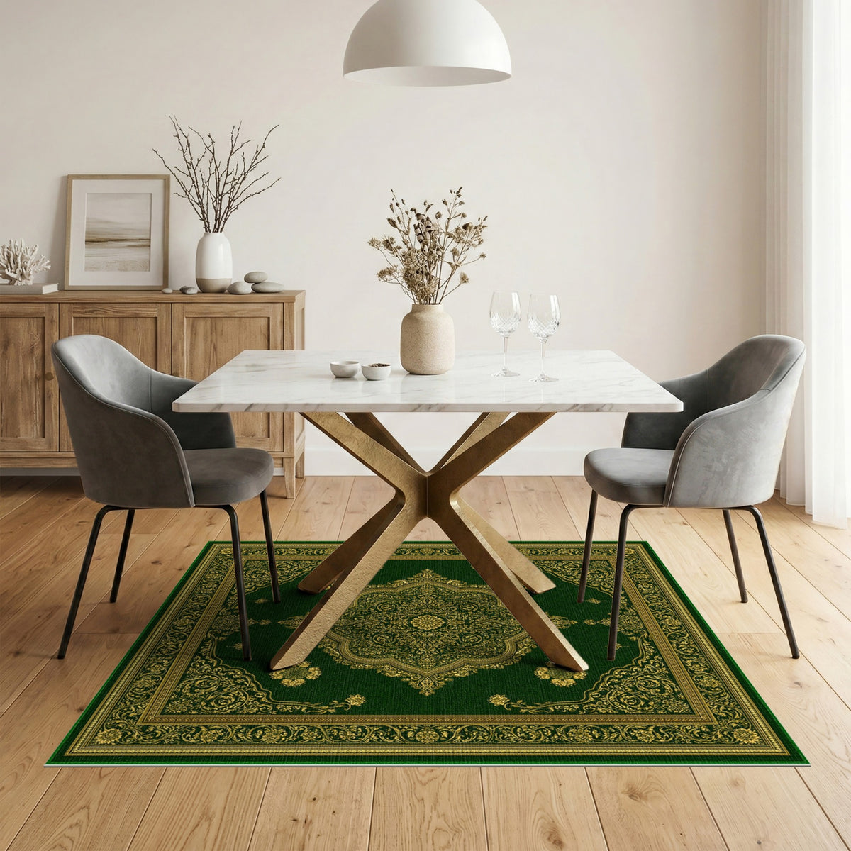 Green Gold Ornate Persian Area Rug