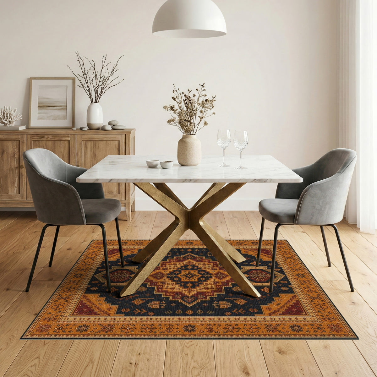 Multi-color and Patterns Navy Orange Persian Medallion Area Rug