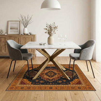 Multi-color and Patterns Navy Orange Persian Medallion Area Rug