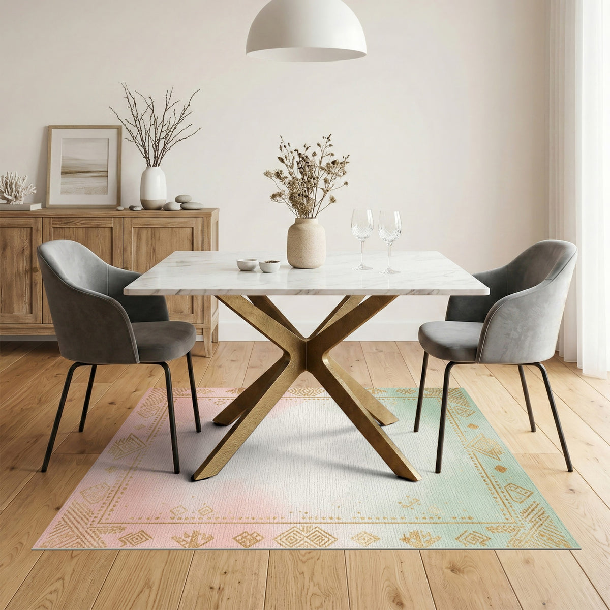 Pastel Gradient Tribal Border Rug