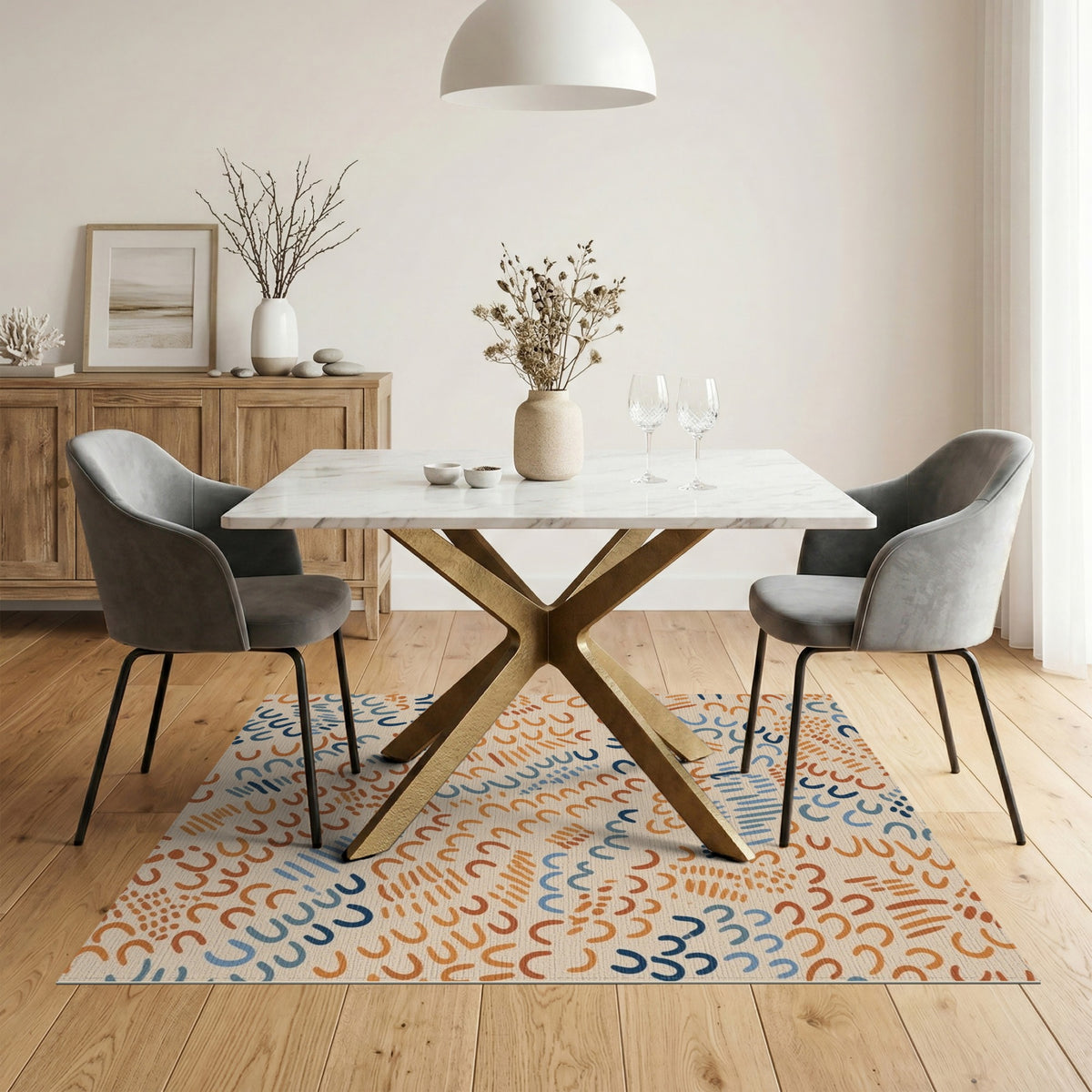 Multi-Color Abstract Curves Area Rug