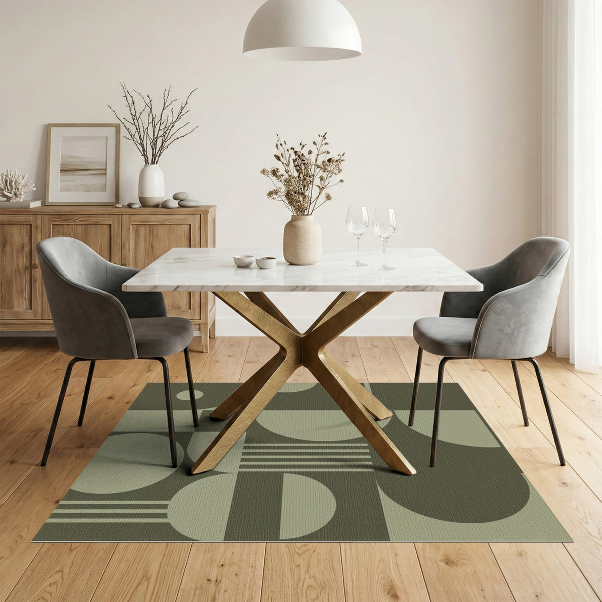 Green Geometric Circles Area Rug