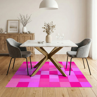 Pink Vibrant Pink Checkered Geometric Area Rug