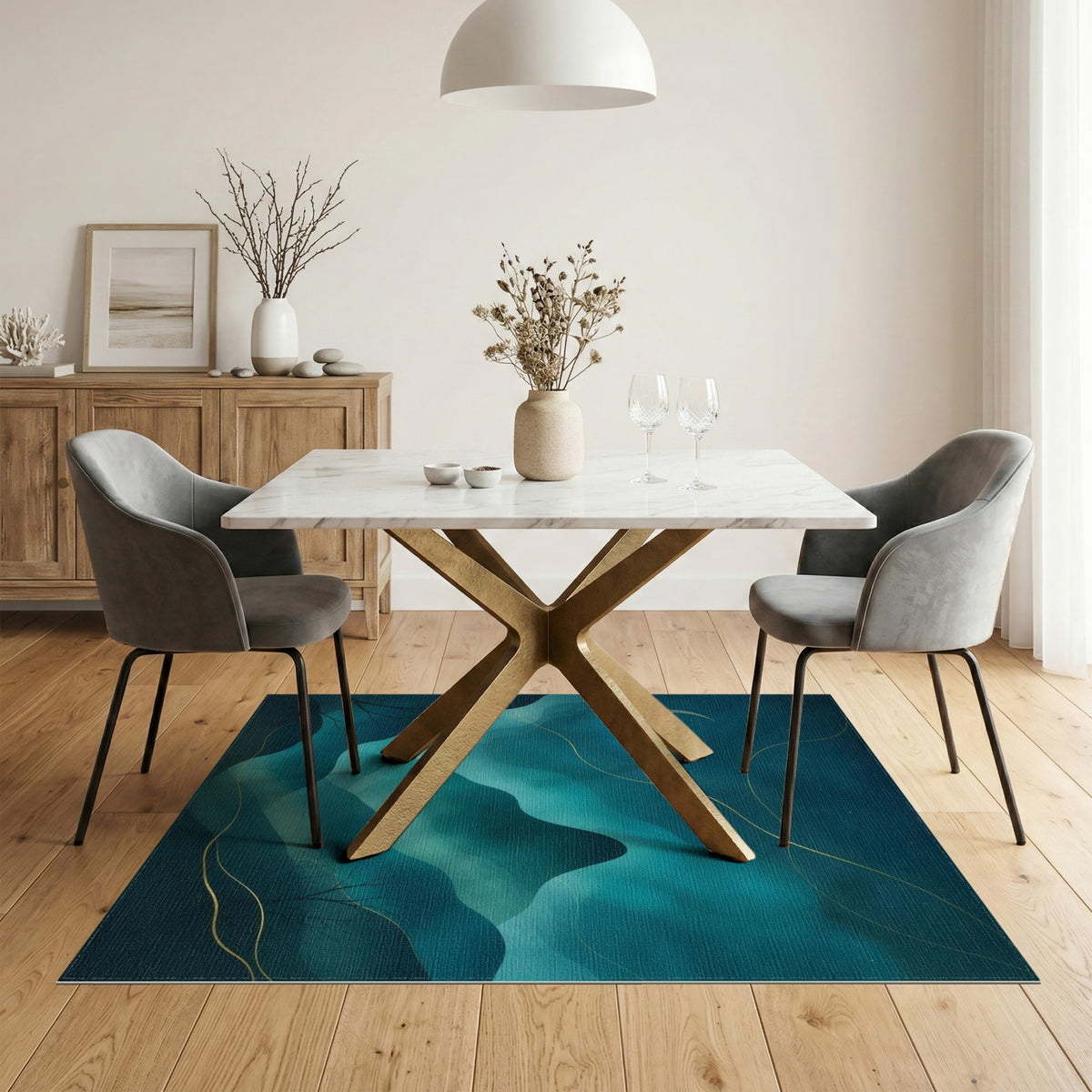 Midnight Teal Mountain Moon Area Rug