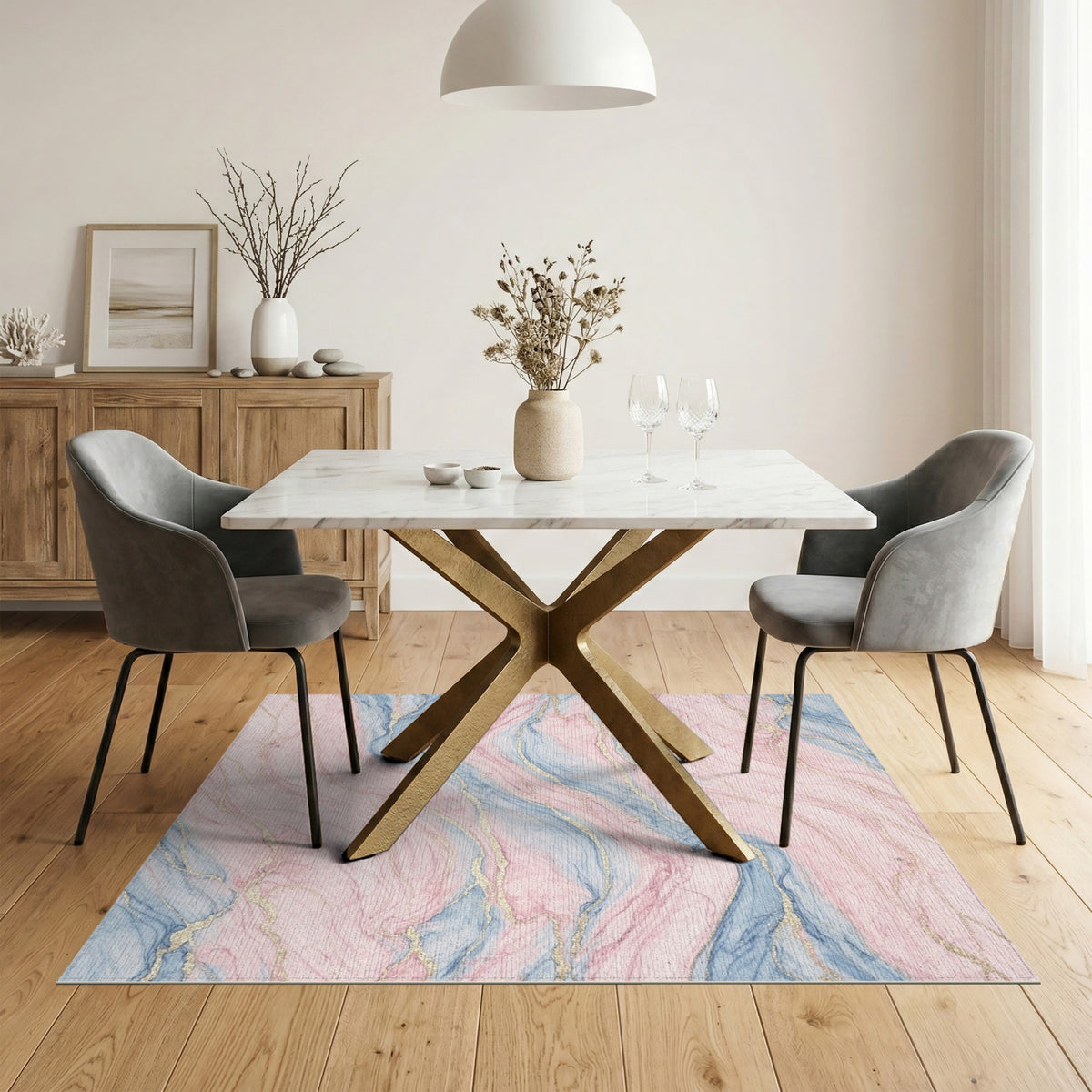 Pink Abstract Area Pink Blue Marble Swirl Area Rug