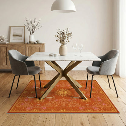 Floral Vintage Red Celestial Sun Moon Floral Area Rug