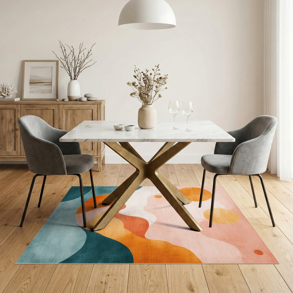 Abstract Pink Orange Wave Area Rug