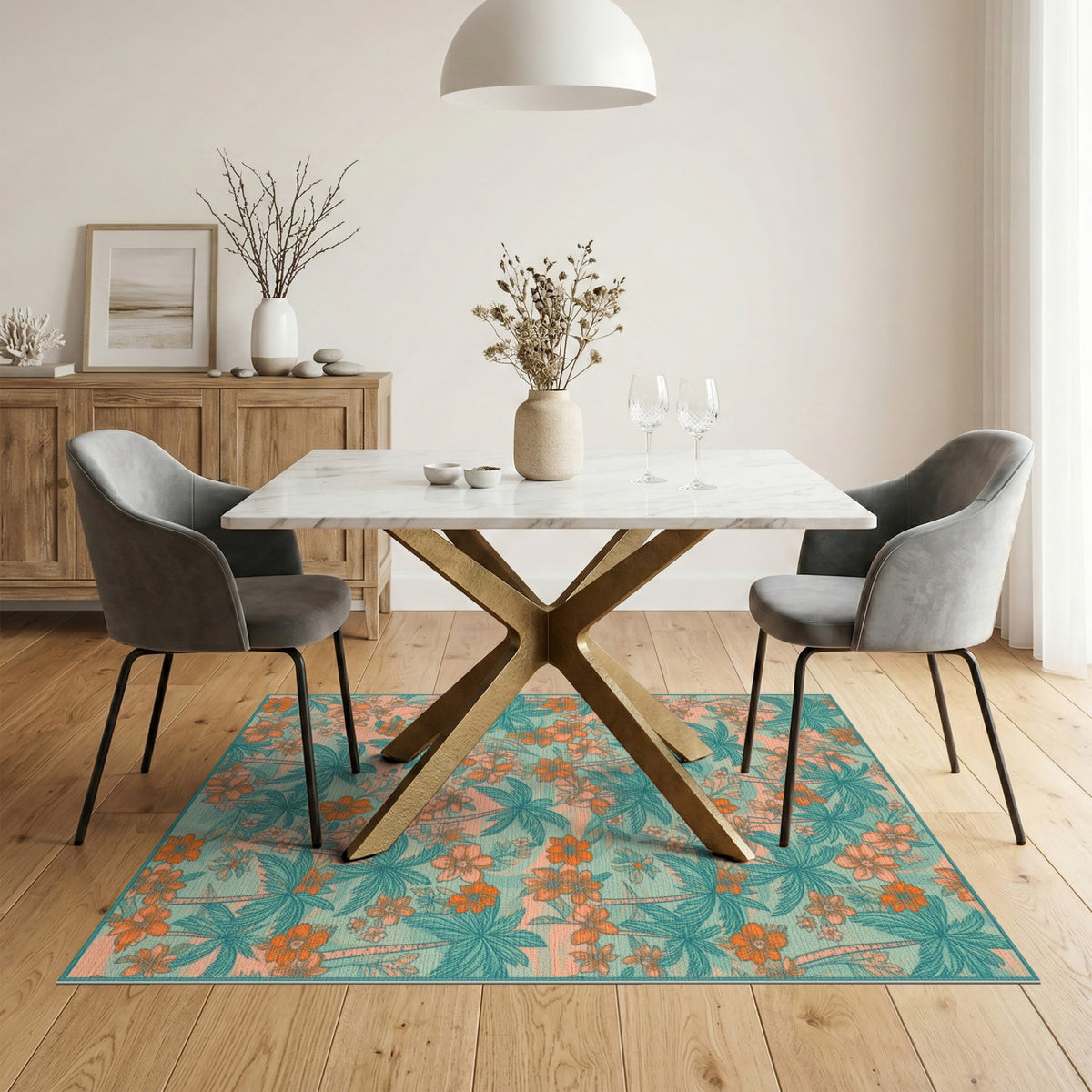 Coastal Palm Tree Teal Area Rug