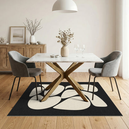 Black and White Abstract Organic Shapes Black White Area Rug