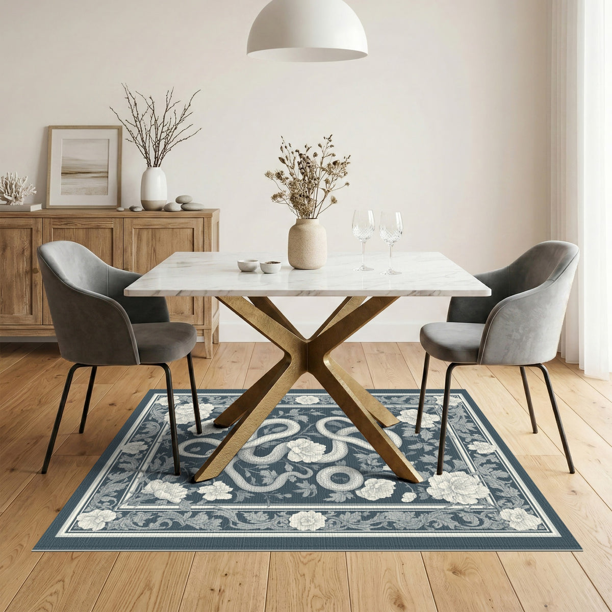 Blue Serpent Floral Vintage Area Rug