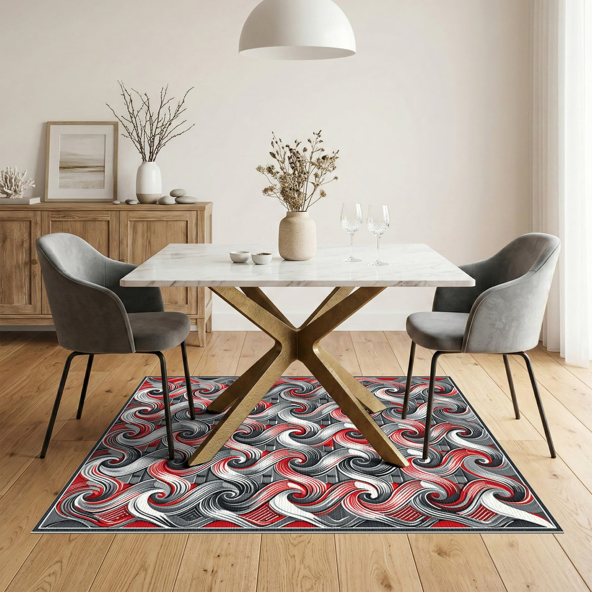 Multi-color and Patterns Red Swirl Abstract Area Rug