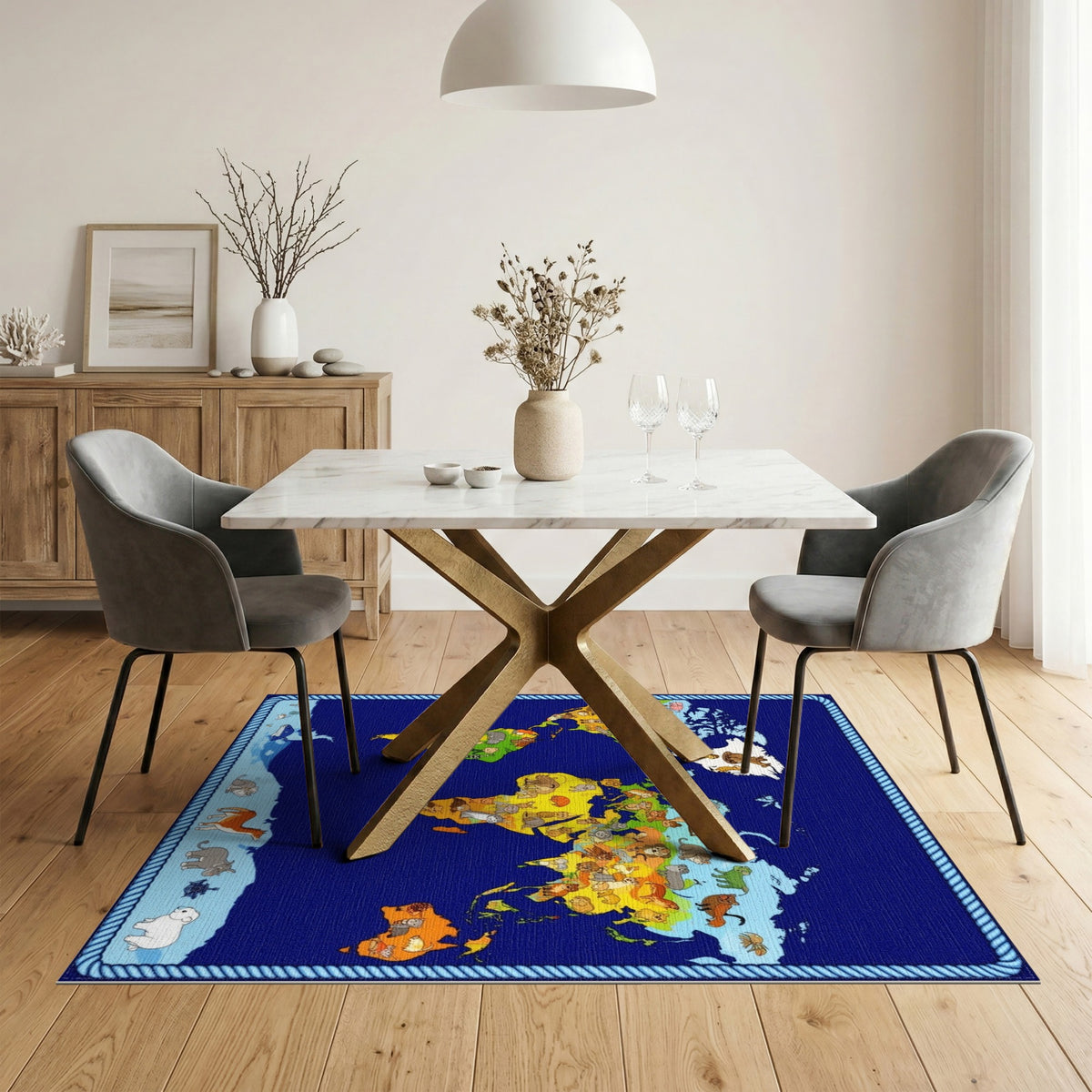 World Map Animals Kids Area Rug