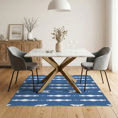Blue and Teal Blue Geometric Diamond Area Rug