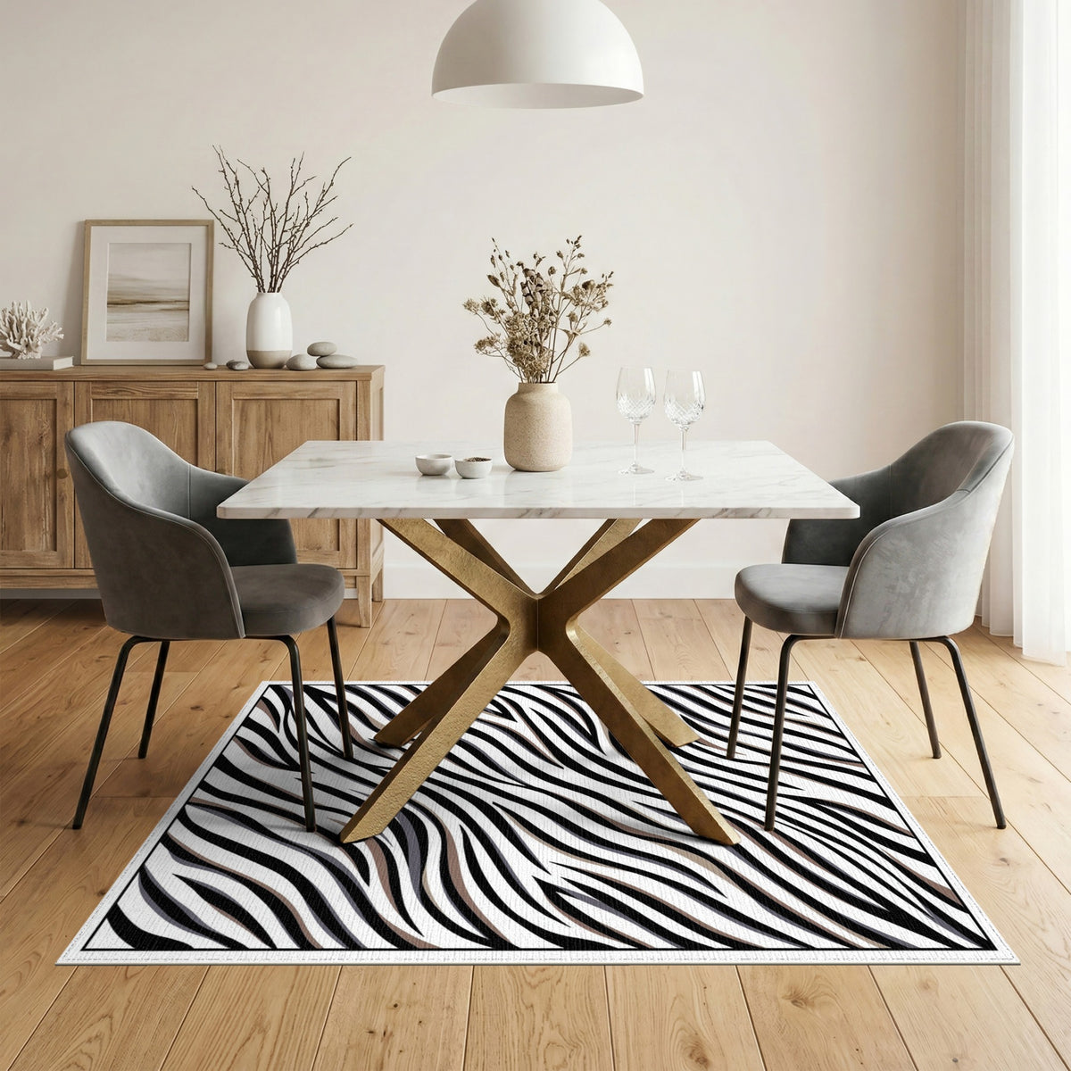 Black White Zebra Stripe Washable Area Rug