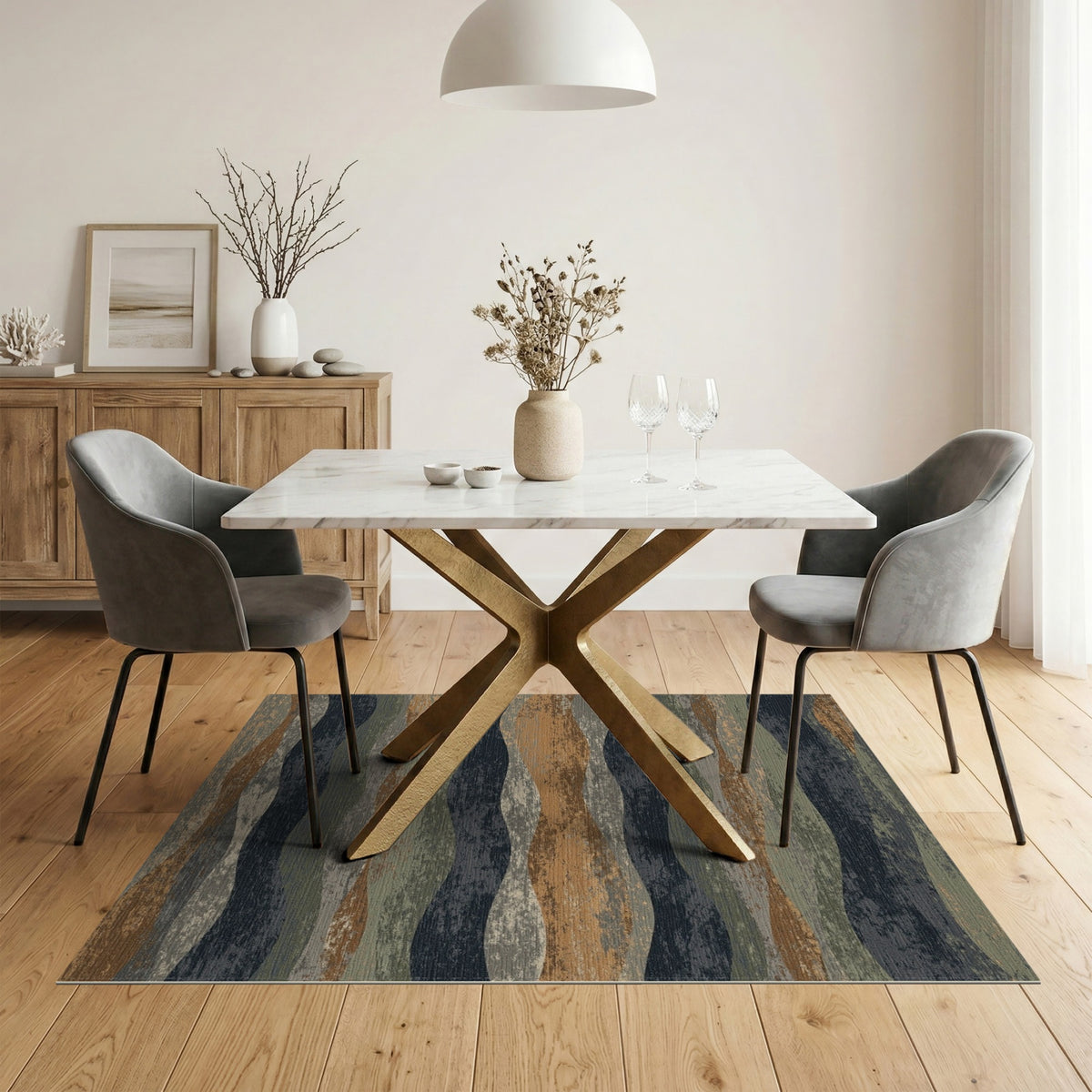 Distressed Vintage Wave Area Rug