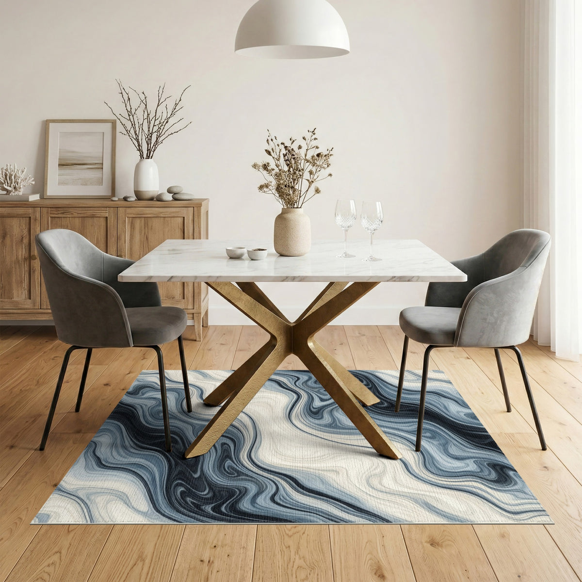 Abstract Area Blue Marble Swirl Abstract Area Rug