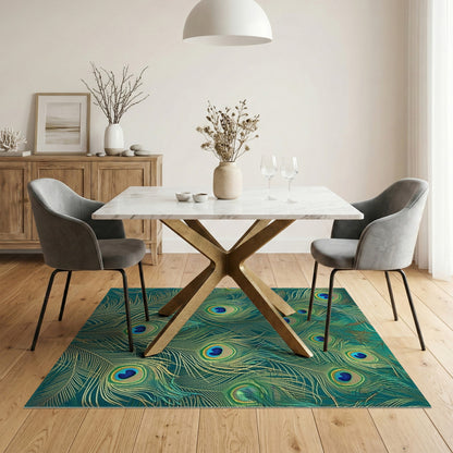 Peacock Feather Blue Teal Boho Area Rug