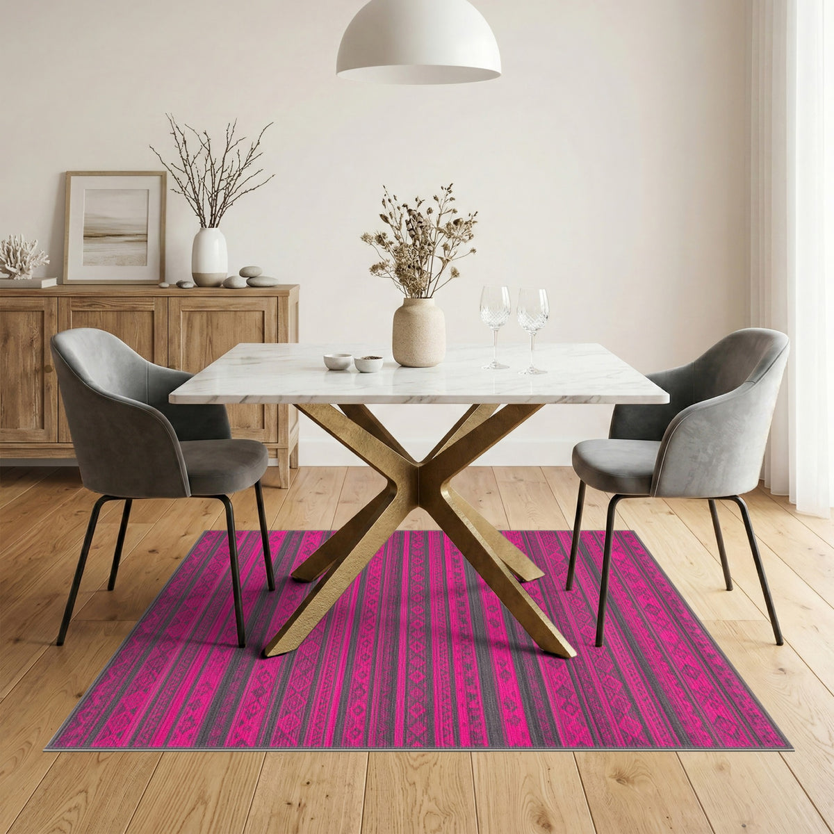 Bold Pink Tribal Striped Area Rug