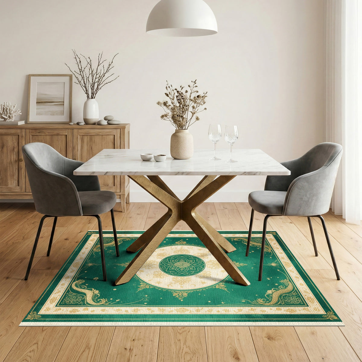 Emerald Green Dragon Mandala Area Rug
