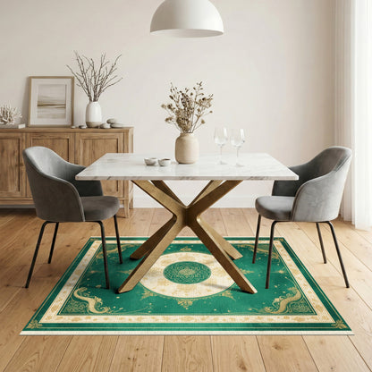 Emerald Green Dragon Mandala Area Rug