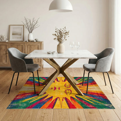 Vibrant Sun Face Distressed Vintage Rug