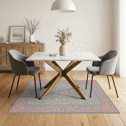 Grey Floral Leaf Medallion Area Rug