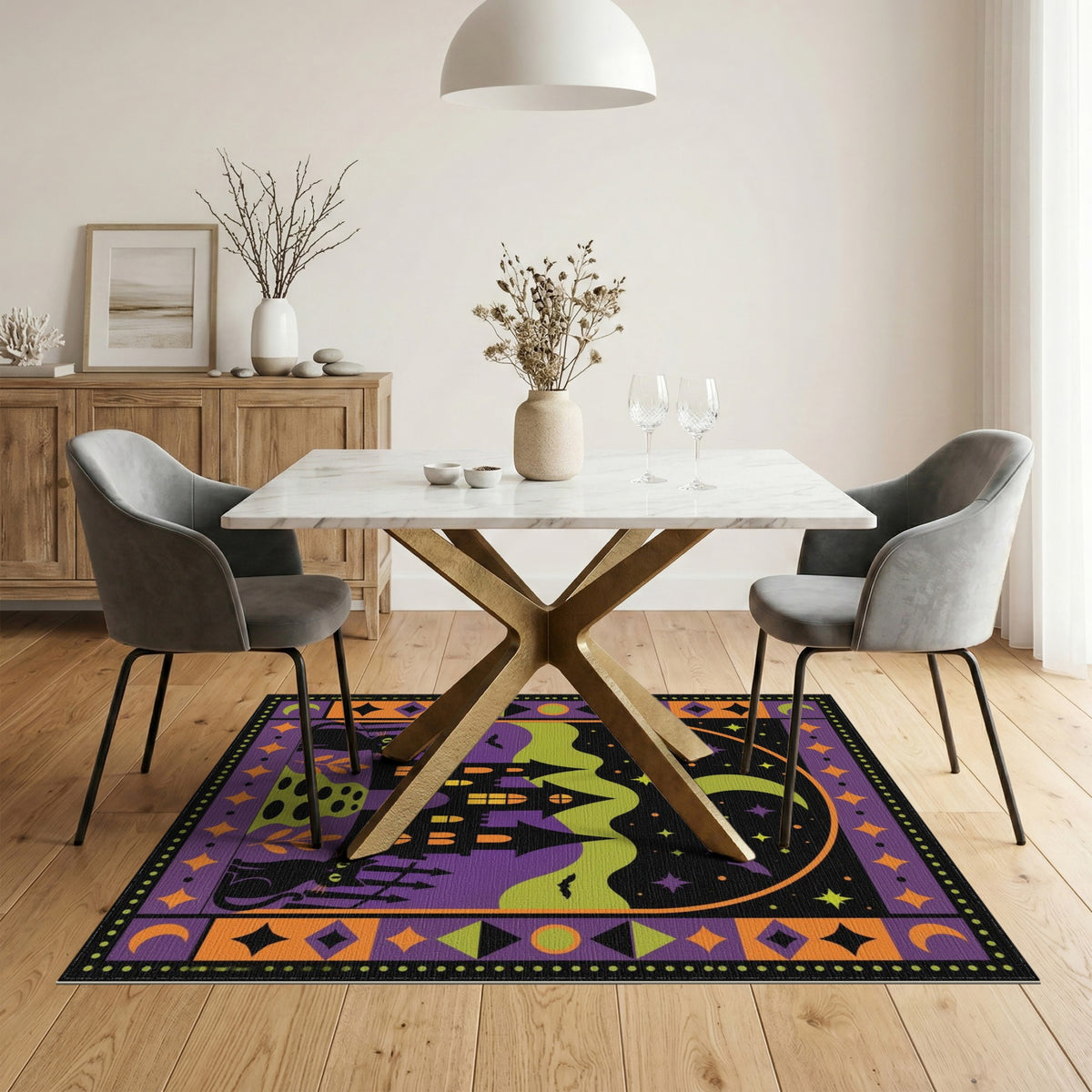 Spooky Halloween Castle Black Cats Area Rug