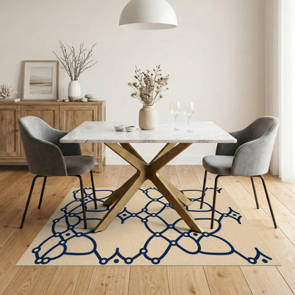Navy Geometric Lattice Beige Area Rug