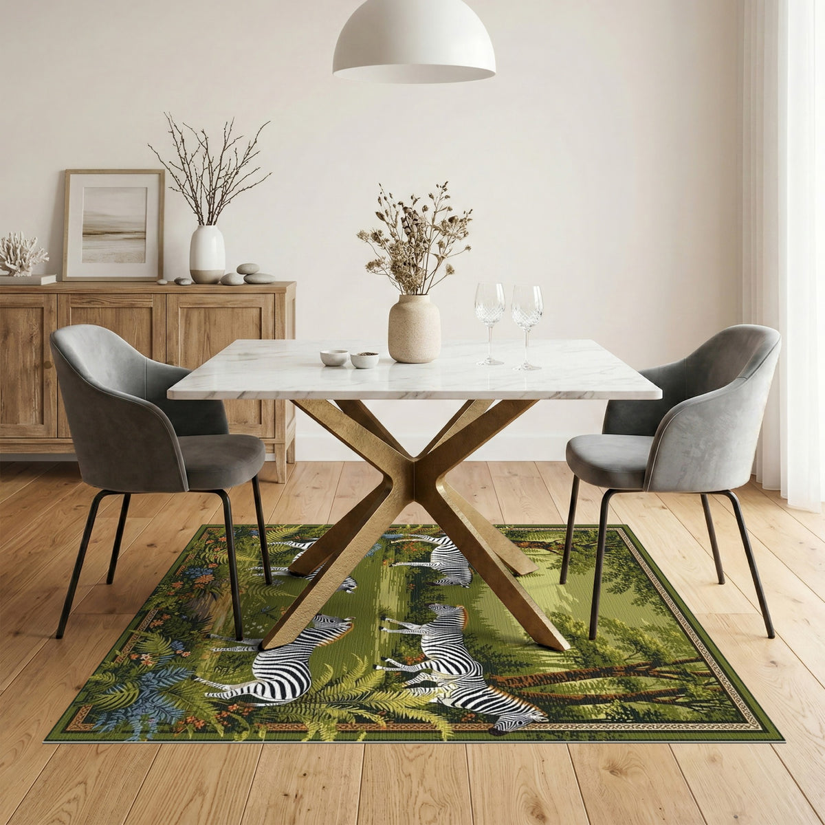 Green Zebra Forest Area Rug