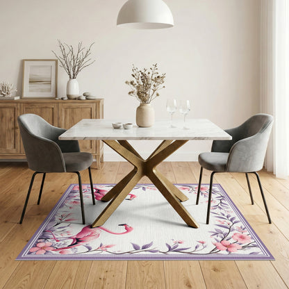 Pink Flamingo Floral Pink Area Rug