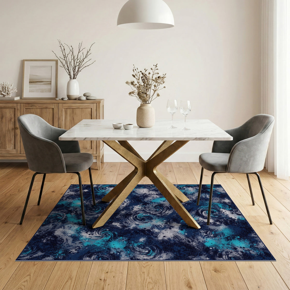 Blue Teal Vortex Swirl Area Rug