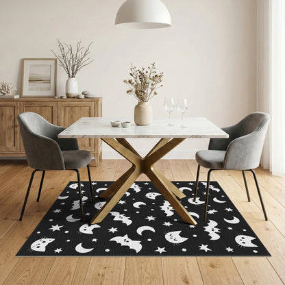 Black White Cats Bats Kids Area Rug