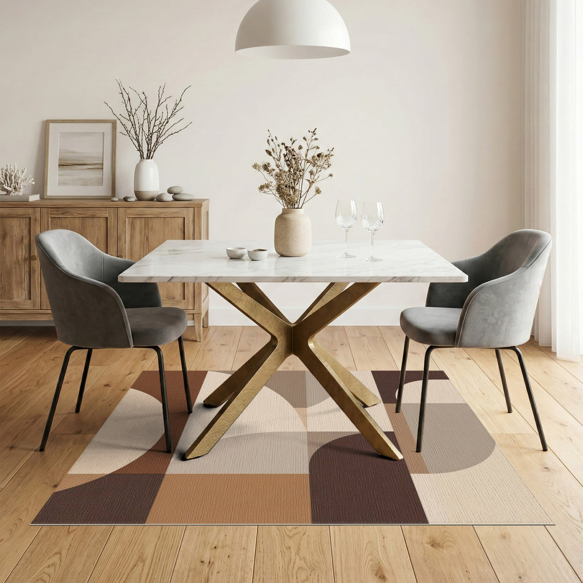 Modern Geometric Brown Tan Area Rug