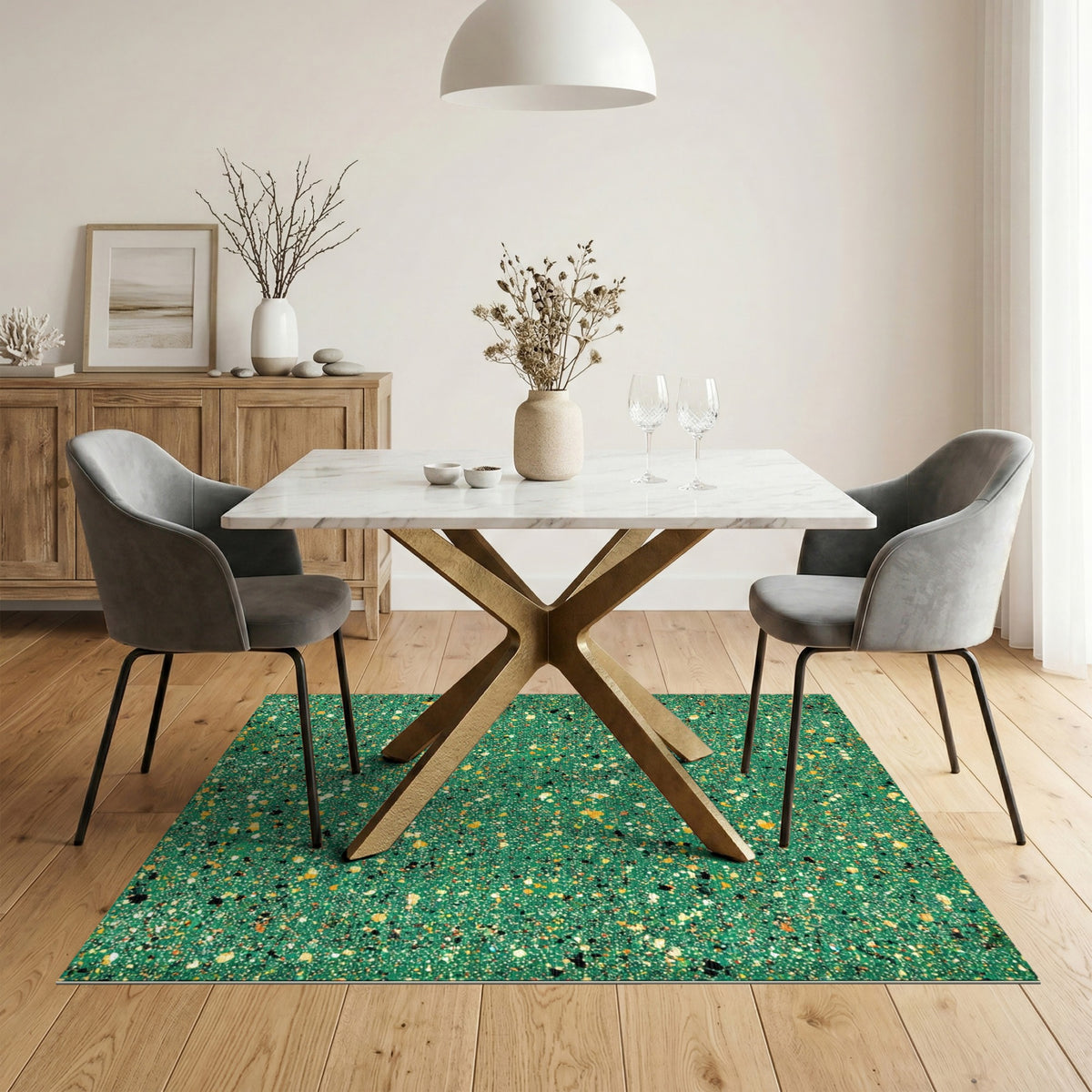 Green Speckled Abstract Area Rug
